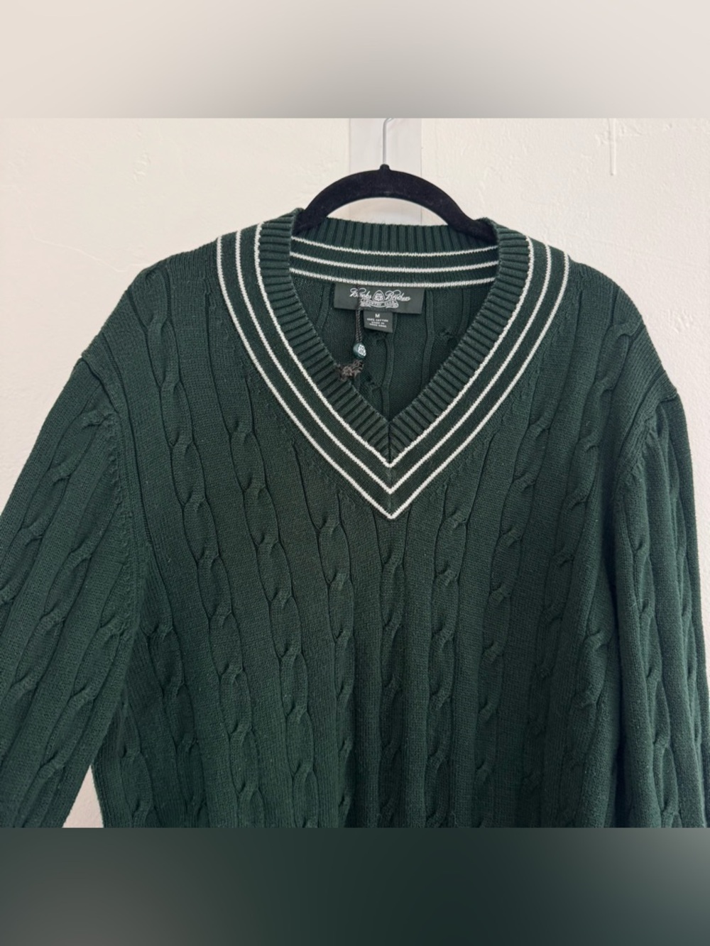 Brooks Brothers Country Club Tennis Sweater Green White Egyptian Cotton Cable - Picture 4 of 10